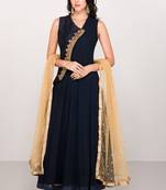 Navy blue georgette zari work & lace border anarkali salwar kameez