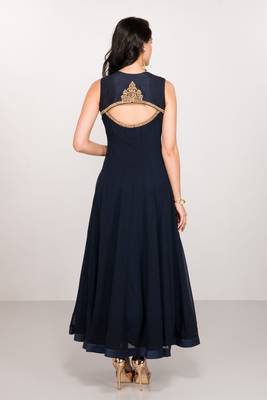 Navy blue georgette zari work & lace border anarkali salwar kameez 2