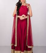 Deep pink silk zari work & lace border anarkali salwar kameez