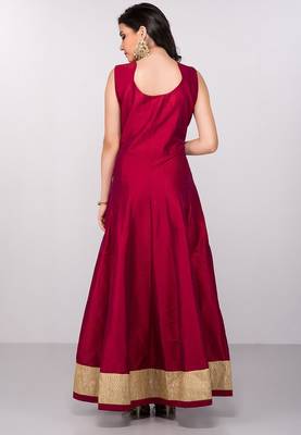 Deep pink silk zari work & lace border anarkali salwar kameez 2