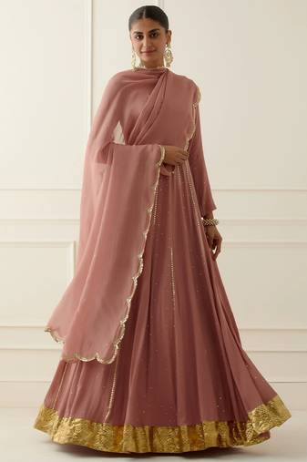 Mouve georgette gota and sequins work anarkali salwar kameez