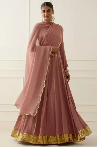 Mouve georgette gota and sequins work anarkali salwar kameez