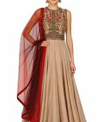 Stone grey dupion silk thread and beads work anarkali salwar kameez