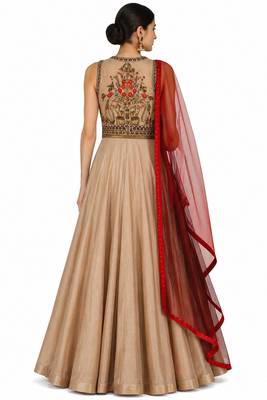 Stone grey dupion silk thread and beads work anarkali salwar kameez 2
