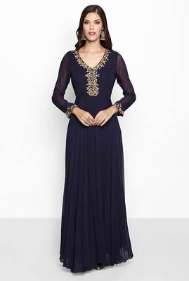 Navy blue georgette seqins dabka hand embroidery anarkali salwar kameez 1