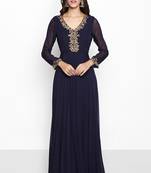 Navy blue georgette seqins dabka hand embroidery anarkali salwar kameez