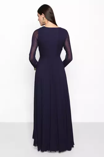 Navy blue georgette seqins dabka hand embroidery anarkali salwar kameez