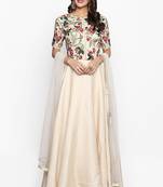 Cream silk thread embroidery anarkali salwar kameez