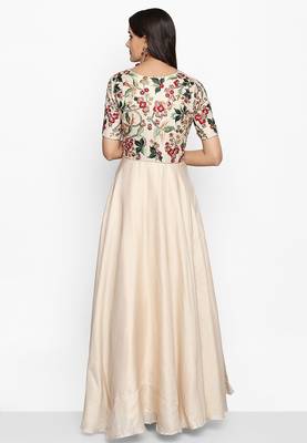 Cream silk thread embroidery anarkali salwar kameez 2