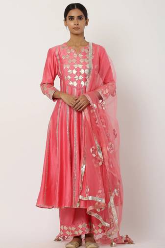 Silk pink gota work anarkali salwar kameez