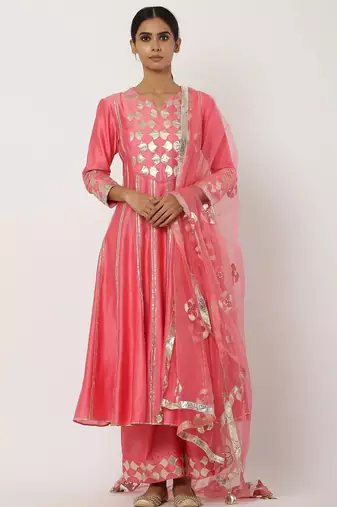 Silk pink gota work anarkali salwar kameez