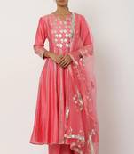 Silk pink gota work anarkali salwar kameez
