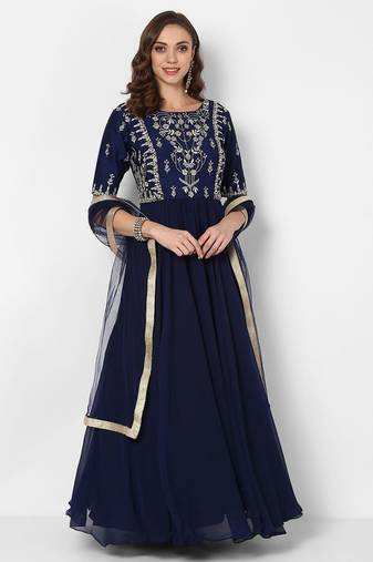 Navy blue georgette zari embroidery anarkali salwar kameez