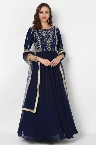 Navy blue georgette zari embroidery anarkali salwar kameez