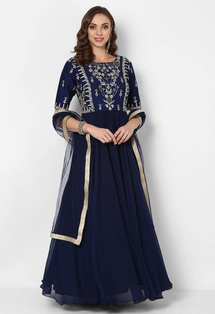 Navy blue georgette zari embroidery anarkali salwar kameez