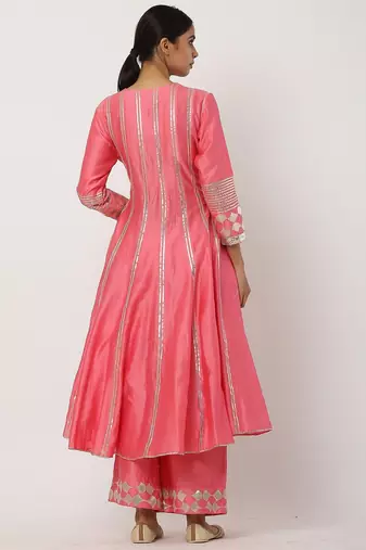 Silk pink gota work anarkali salwar kameez