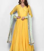 Yellow muslin cotton lace work anarkali salwar kameez