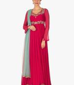 Red georgette zari, beads work anarkali salwar kameez