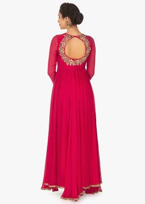 Red georgette zari, beads work anarkali salwar kameez 2