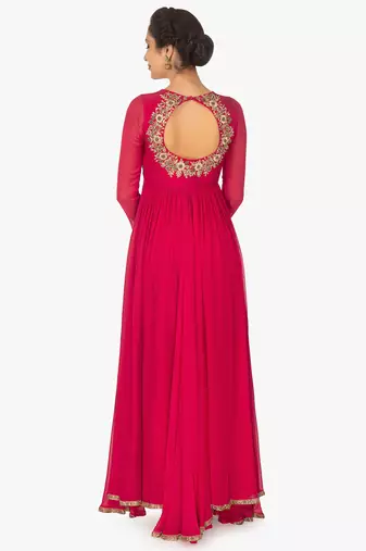 Red georgette zari, beads work anarkali salwar kameez