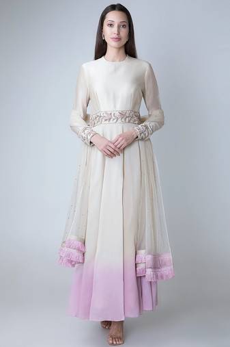 Ombre chanderi silk nalki and sequins work anarkali salwar kameez