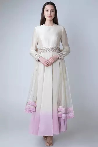 Ombre chanderi silk nalki and sequins work anarkali salwar kameez