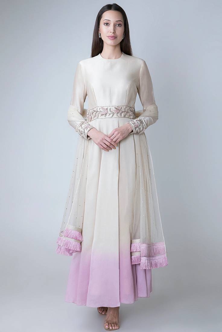 Ombre chanderi silk nalki and sequins work anarkali salwar kameez