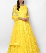 Yellow net thread embroidery anarkali salwar kameez