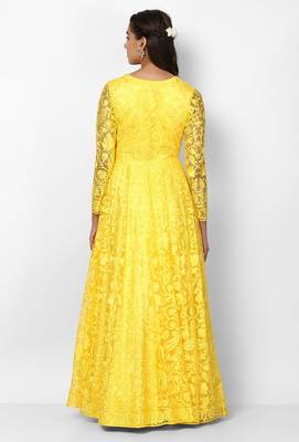 Yellow net thread embroidery anarkali salwar kameez 2