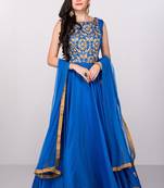 Blue silk zari work & lace border anarkali salwar kameez