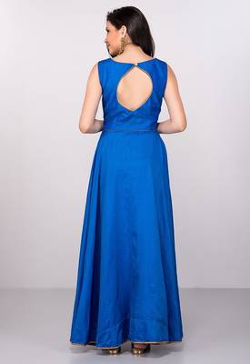 Blue silk zari work & lace border anarkali salwar kameez 2