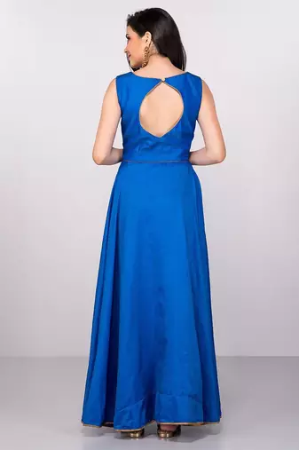 Blue silk zari work & lace border anarkali salwar kameez