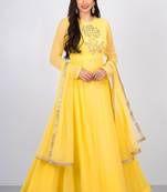 Yellow organza swaroski work anarkali salwar kameez