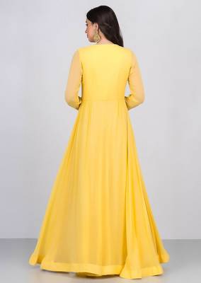 Yellow organza swaroski work anarkali salwar kameez 2