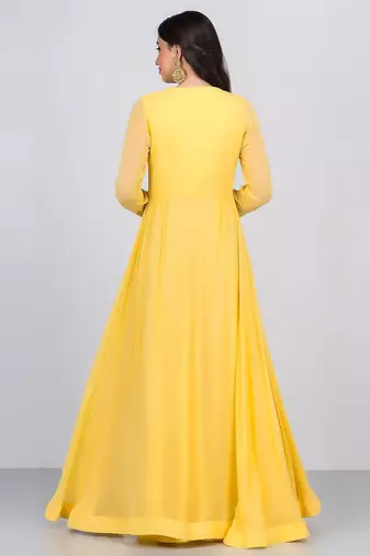 Yellow organza swaroski work anarkali salwar kameez