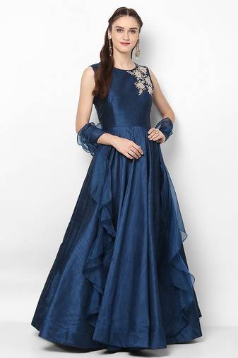 Navy blue silk zari embroidery anarkali salwar kameez