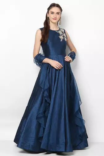 Navy blue silk zari embroidery anarkali salwar kameez