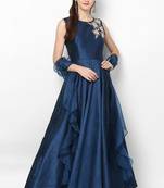 Navy blue silk zari embroidery anarkali salwar kameez