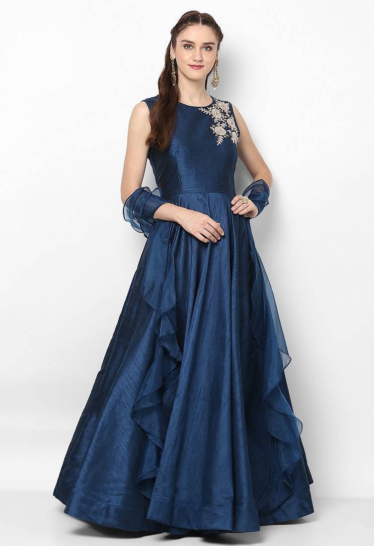 Navy blue silk zari embroidery anarkali salwar kameez