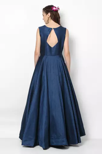 Navy blue silk zari embroidery anarkali salwar kameez