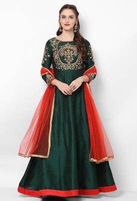 Bottle green silk zardosi embridery anarkali salwar kameez 1