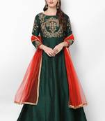 Bottle green silk zardosi embridery anarkali salwar kameez
