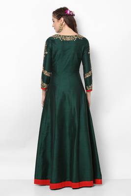 Bottle green silk zardosi embridery anarkali salwar kameez 2