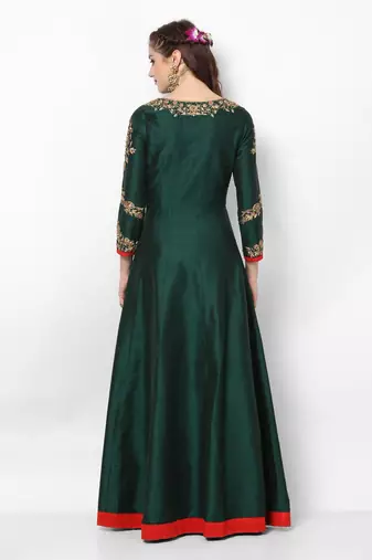 Bottle green silk zardosi embridery anarkali salwar kameez