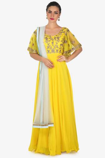 Yellow georgette thread embroidery anarkali salwar kameez