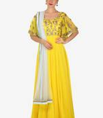 Yellow georgette thread embroidery anarkali salwar kameez