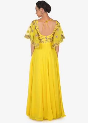 Yellow georgette thread embroidery anarkali salwar kameez 2