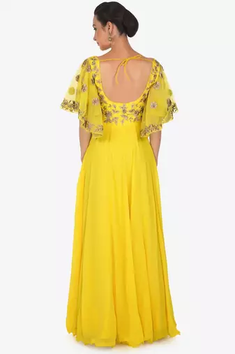 Yellow georgette thread embroidery anarkali salwar kameez