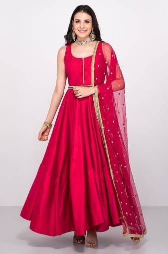 Red cotton silk seqins embroidery anarkali salwar kameez
