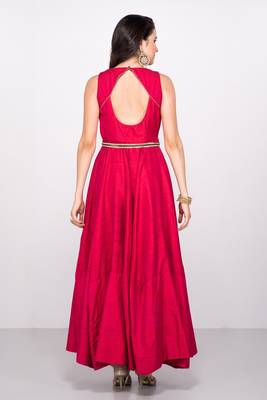 Red cotton silk seqins embroidery anarkali salwar kameez 2